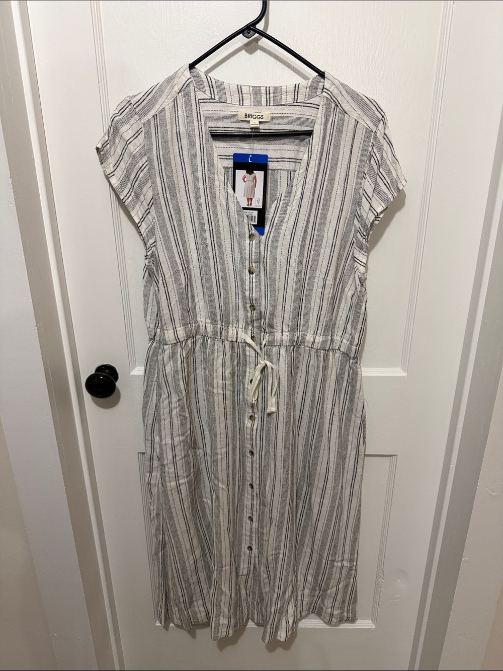 Briggs New York Striped Linen-Blend Midi Dress — White & Gray